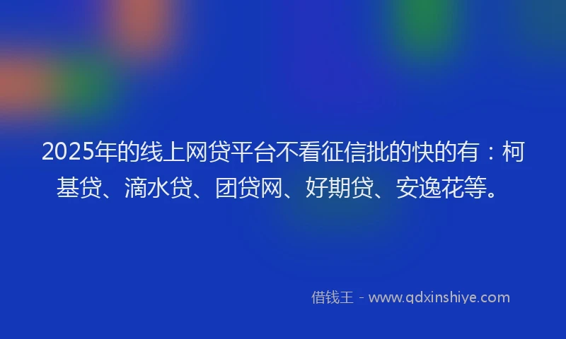 2025年的线上网贷平台不看征信批的快的有：柯基贷、滴水贷、团贷网、好期贷、安逸花等。