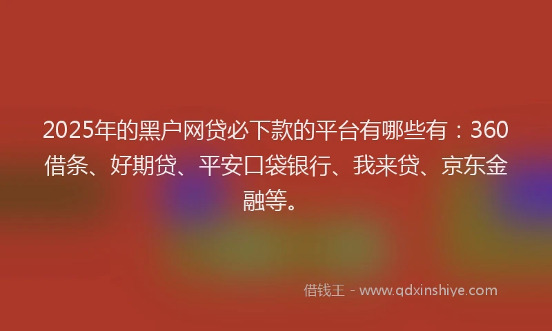 2025年的黑户网贷必下款的平台有哪些有：360借条、好期贷、平安口袋银行、我来贷、京东金融等。