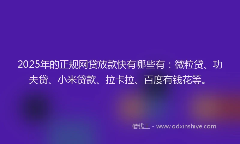 2025年的正规网贷放款快有哪些有：微粒贷、功夫贷、小米贷款、拉卡拉、百度有钱花等。