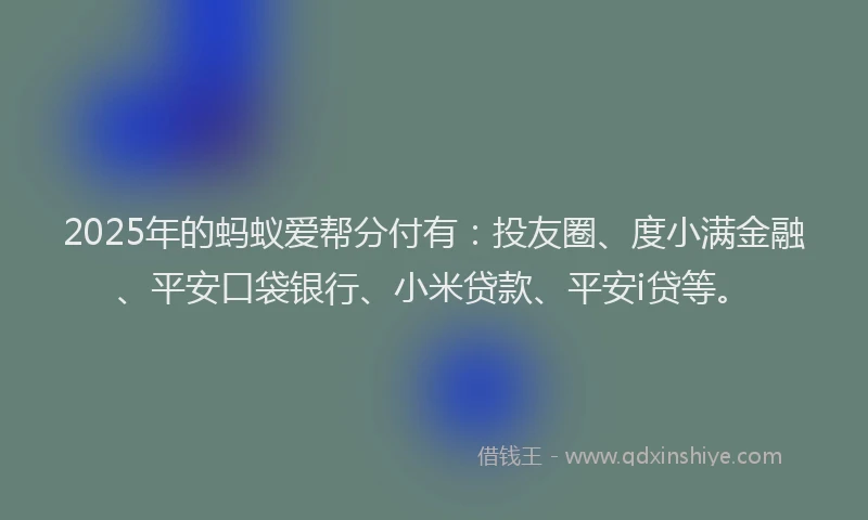 2025年的蚂蚁爱帮分付有：投友圈、度小满金融、平安口袋银行、小米贷款、平安i贷等。