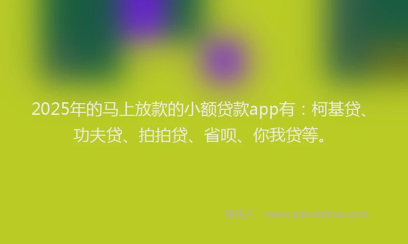 2025年的马上放款的小额贷款app有：柯基贷、功夫贷、拍拍贷、省呗、你我贷等。