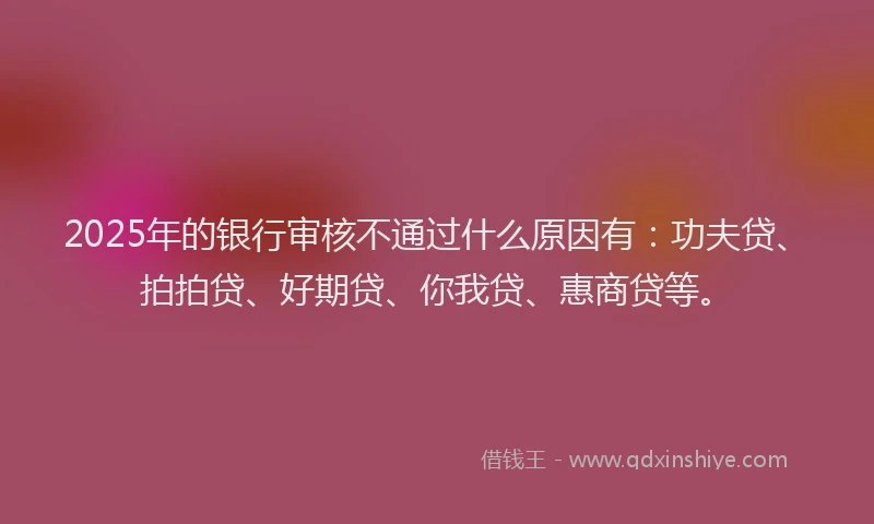 2025年的银行审核不通过什么原因有：功夫贷、拍拍贷、好期贷、你我贷、惠商贷等。