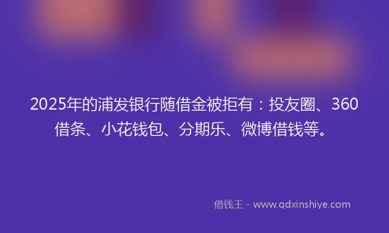2025年的浦发银行随借金被拒有：投友圈、360借条、小花钱包、分期乐、微博借钱等。