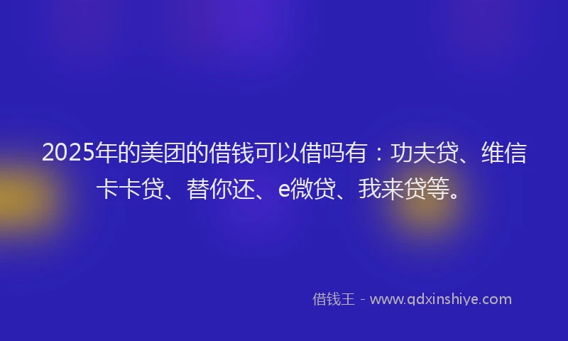 2025年的美团的借钱可以借吗有：功夫贷、维信卡卡贷、替你还、e微贷、我来贷等。