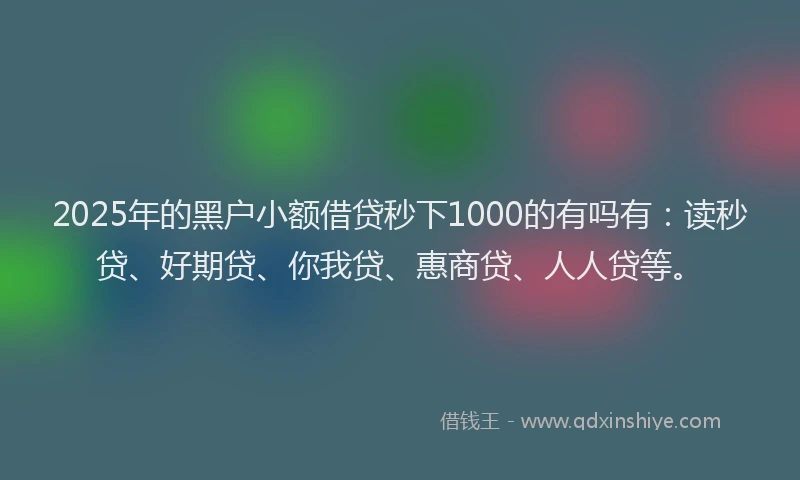 2025年的黑户小额借贷秒下1000的有吗有：读秒贷、好期贷、你我贷、惠商贷、人人贷等。