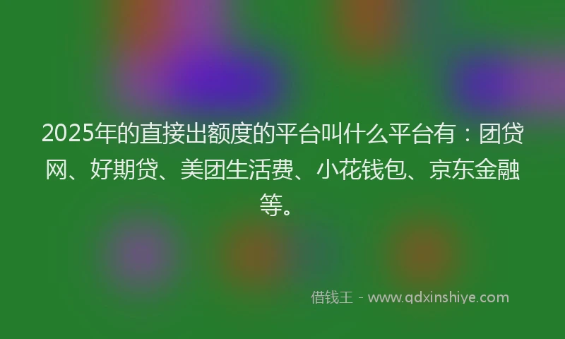 2025年的直接出额度的平台叫什么平台有：团贷网、好期贷、美团生活费、小花钱包、京东金融等。
