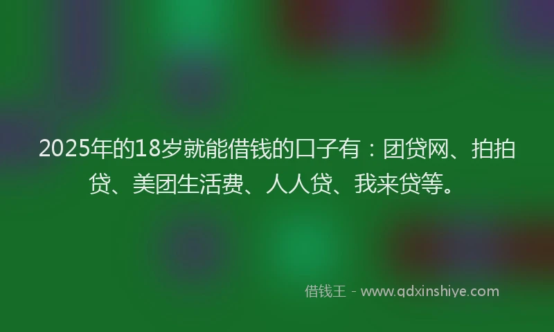 2025年的18岁就能借钱的口子有：团贷网、拍拍贷、美团生活费、人人贷、我来贷等。
