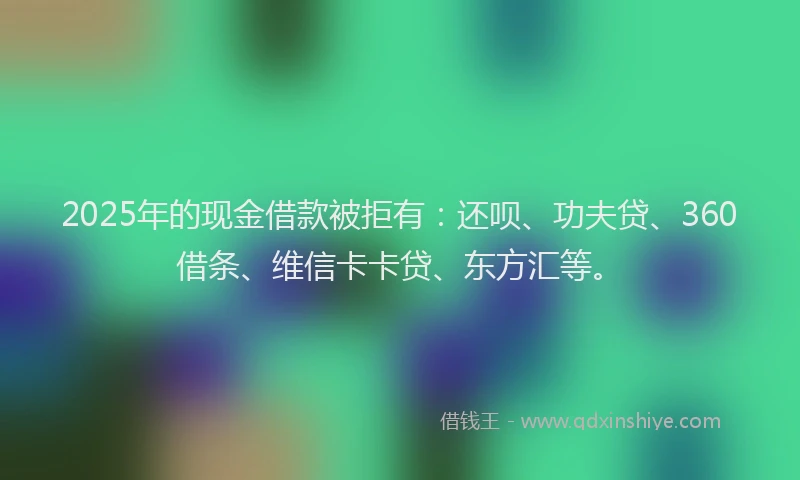 2025年的现金借款被拒有：还呗、功夫贷、360借条、维信卡卡贷、东方汇等。