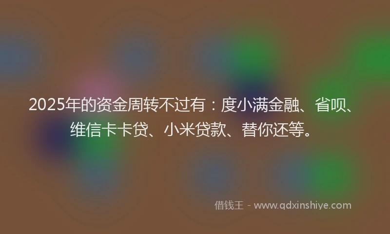2025年的资金周转不过有：度小满金融、省呗、维信卡卡贷、小米贷款、替你还等。