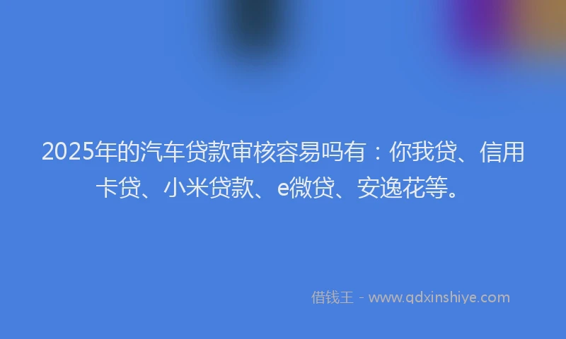 2025年的汽车贷款审核容易吗有：你我贷、信用卡贷、小米贷款、e微贷、安逸花等。