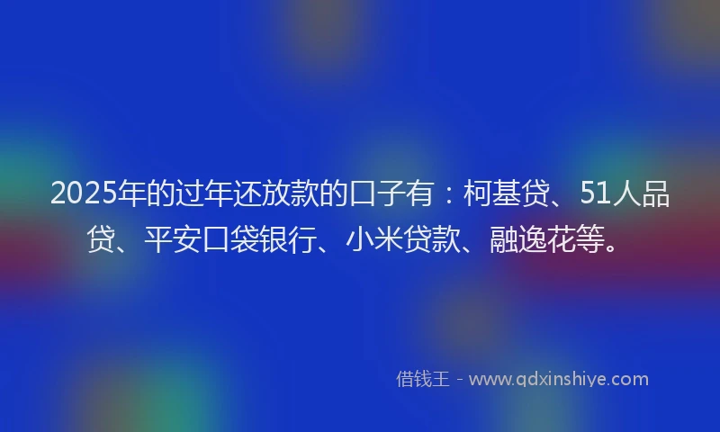 2025年的过年还放款的口子有：柯基贷、51人品贷、平安口袋银行、小米贷款、融逸花等。