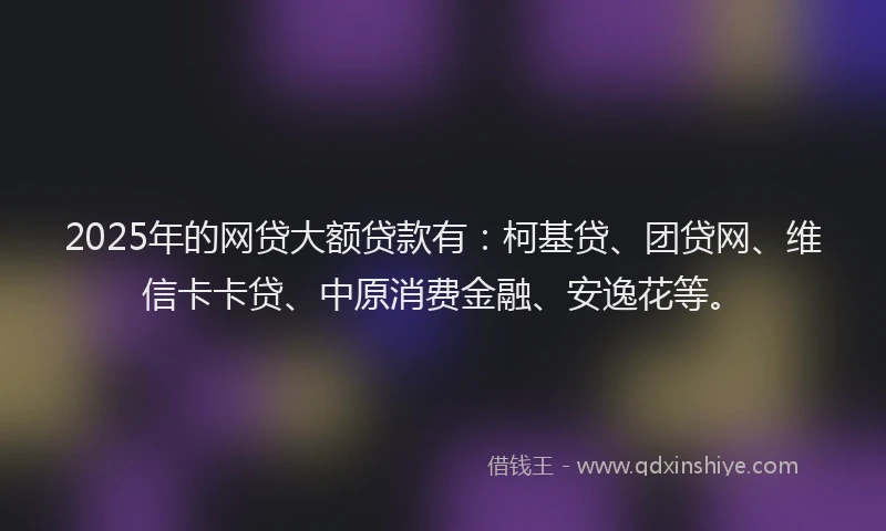 2025年的网贷大额贷款有：柯基贷、团贷网、维信卡卡贷、中原消费金融、安逸花等。