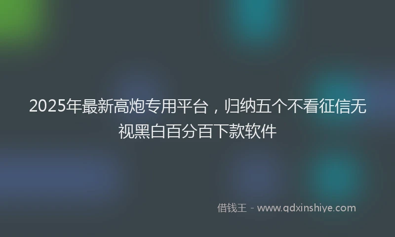 2025年最新高炮专用平台，归纳五个不看征信无视黑白百分百下款软件