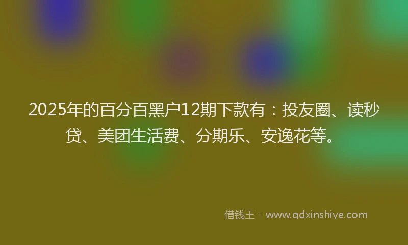 2025年的百分百黑户12期下款有：投友圈、读秒贷、美团生活费、分期乐、安逸花等。