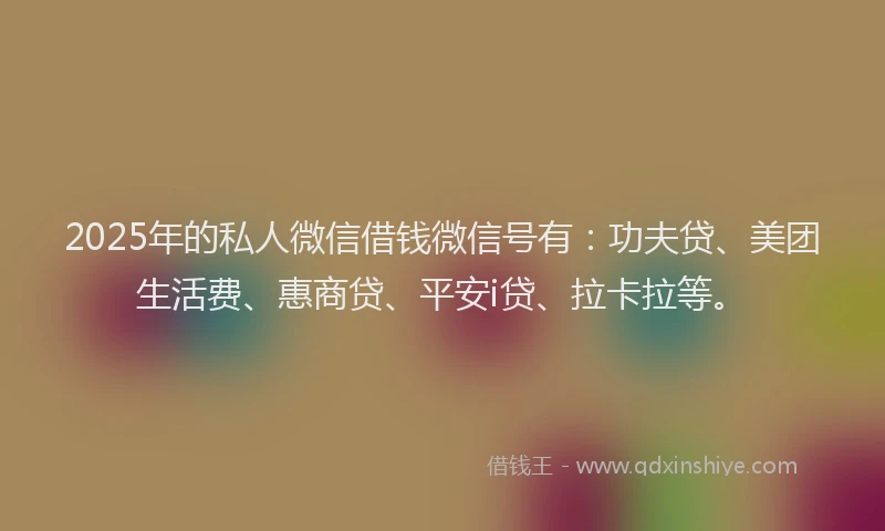 2025年的私人微信借钱微信号有：功夫贷、美团生活费、惠商贷、平安i贷、拉卡拉等。