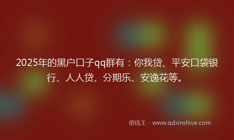 2025年的黑户口子qq群有：你我贷、平安口袋银行、人人贷、分期乐、安逸花等。