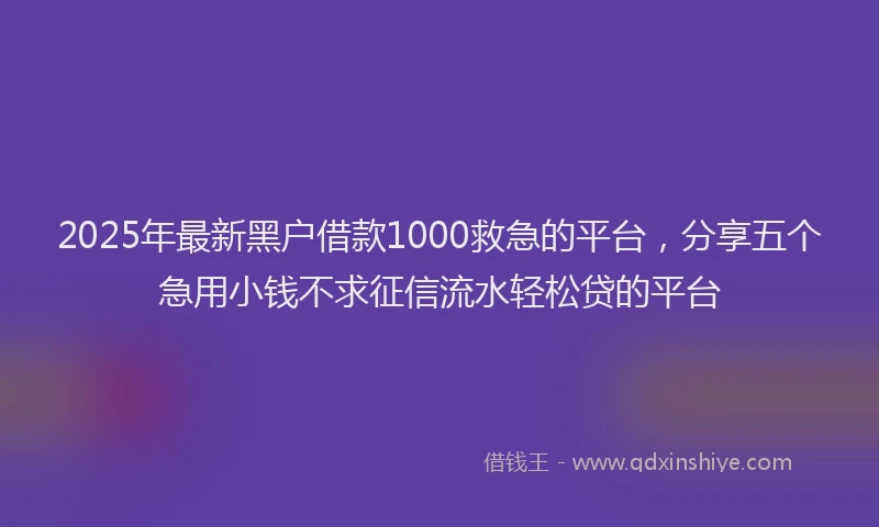 2025年最新黑户借款1000救急的平台，分享五个急用小钱不求征信流水轻松贷的平台