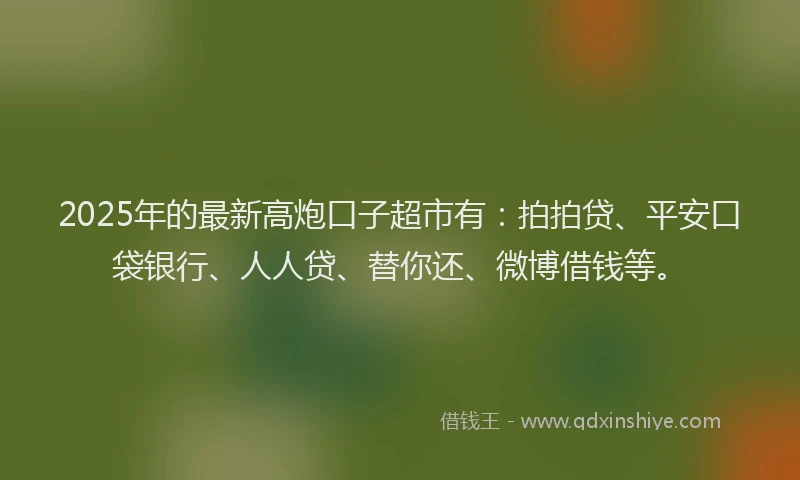 2025年的最新高炮口子超市有：拍拍贷、平安口袋银行、人人贷、替你还、微博借钱等。