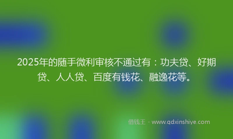 2025年的随手微利审核不通过有：功夫贷、好期贷、人人贷、百度有钱花、融逸花等。