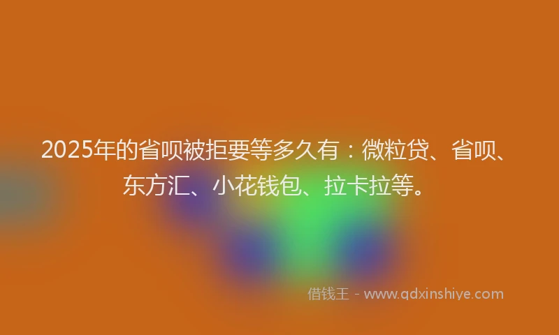 2025年的省呗被拒要等多久有：微粒贷、省呗、东方汇、小花钱包、拉卡拉等。