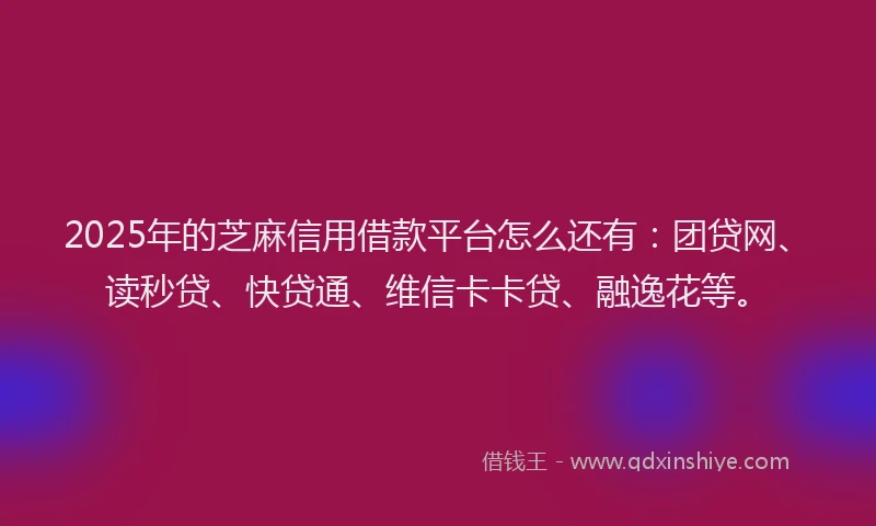 2025年的芝麻信用借款平台怎么还有：团贷网、读秒贷、快贷通、维信卡卡贷、融逸花等。