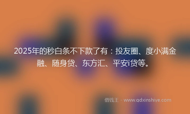 2025年的秒白条不下款了有：投友圈、度小满金融、随身贷、东方汇、平安i贷等。