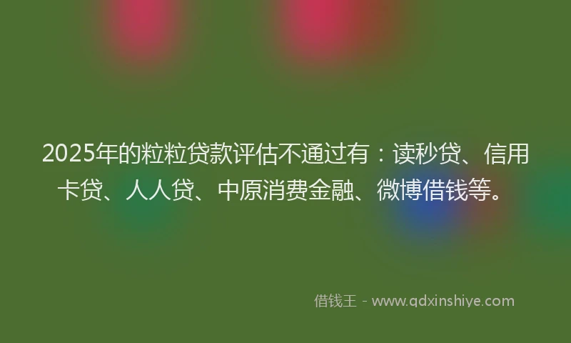 2025年的粒粒贷款评估不通过有：读秒贷、信用卡贷、人人贷、中原消费金融、微博借钱等。