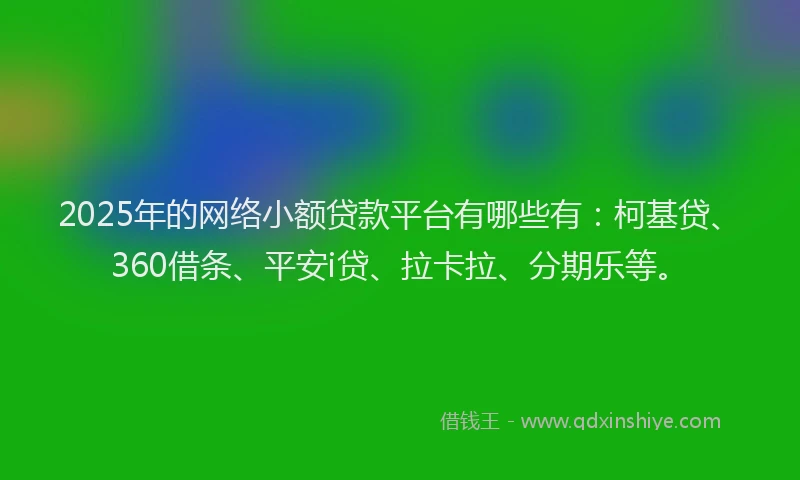 2025年的网络小额贷款平台有哪些有：柯基贷、360借条、平安i贷、拉卡拉、分期乐等。
