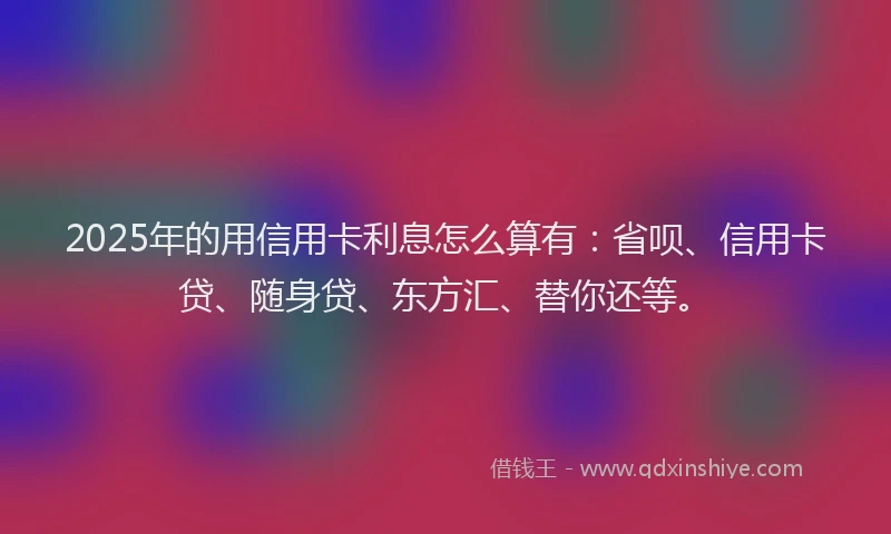 2025年的用信用卡利息怎么算有：省呗、信用卡贷、随身贷、东方汇、替你还等。