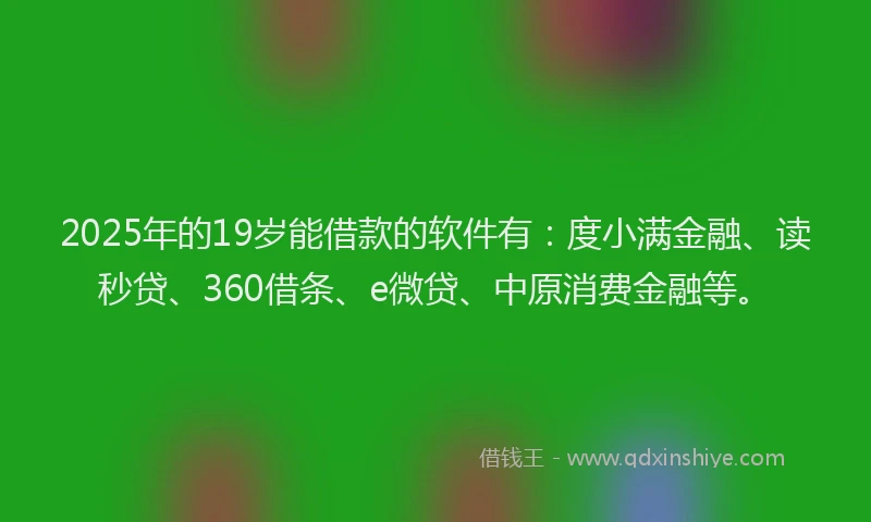 2025年的19岁能借款的软件有：度小满金融、读秒贷、360借条、e微贷、中原消费金融等。