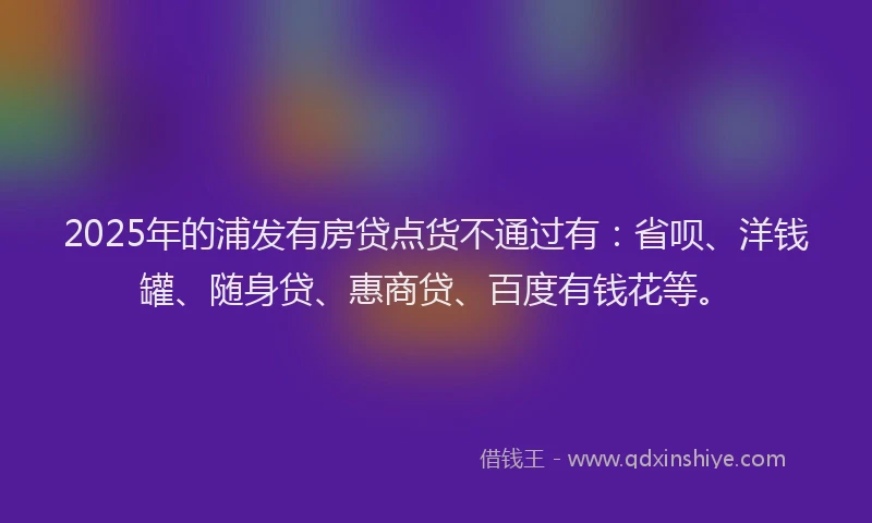 2025年的浦发有房贷点货不通过有：省呗、洋钱罐、随身贷、惠商贷、百度有钱花等。