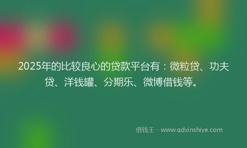2025年的比较良心的贷款平台有：微粒贷、功夫贷、洋钱罐、分期乐、微博借钱等。