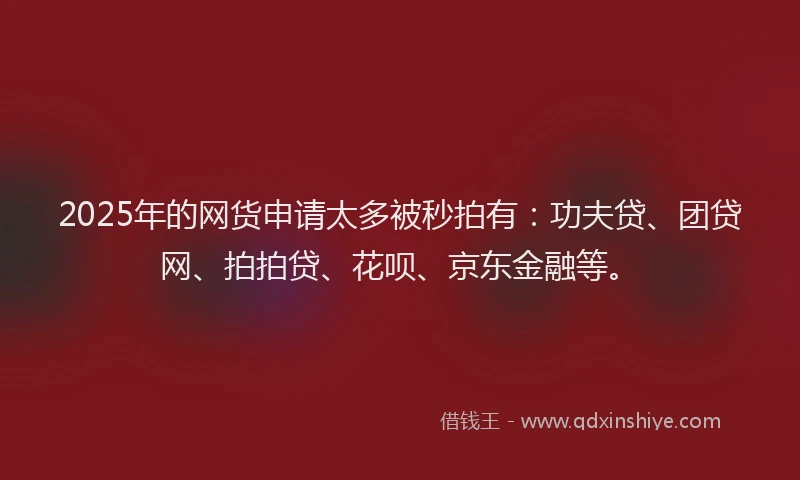 2025年的网货申请太多被秒拍有：功夫贷、团贷网、拍拍贷、花呗、京东金融等。