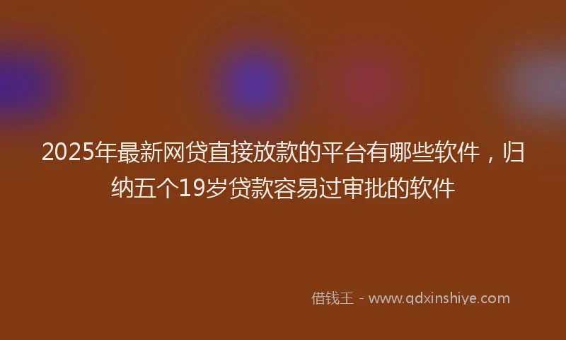 2025年最新网贷直接放款的平台有哪些软件，归纳五个19岁贷款容易过审批的软件