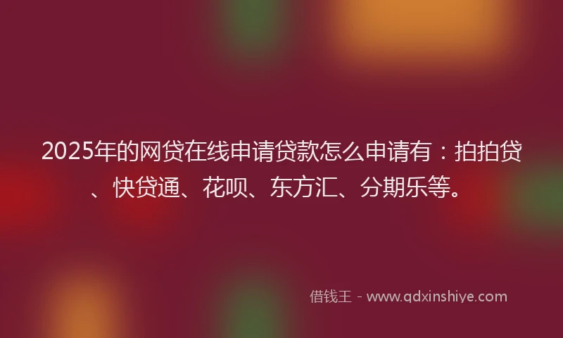 2025年的网贷在线申请贷款怎么申请有：拍拍贷、快贷通、花呗、东方汇、分期乐等。