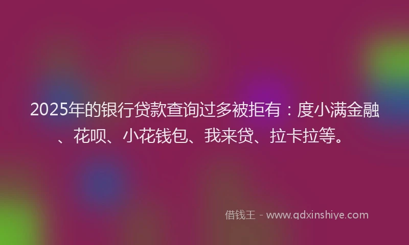 2025年的银行贷款查询过多被拒有：度小满金融、花呗、小花钱包、我来贷、拉卡拉等。