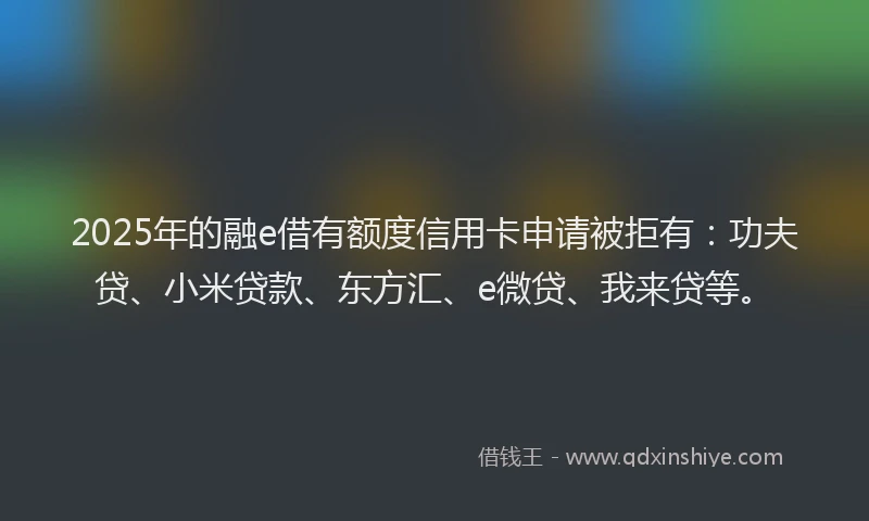 2025年的融e借有额度信用卡申请被拒有：功夫贷、小米贷款、东方汇、e微贷、我来贷等。