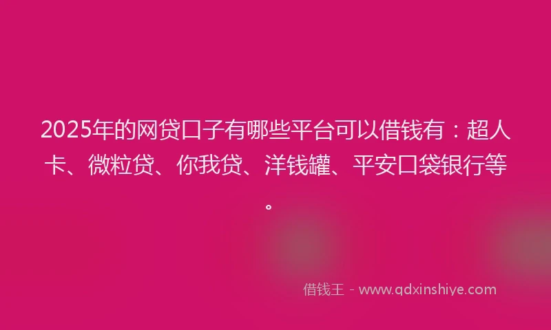 2025年的网贷口子有哪些平台可以借钱有：超人卡、微粒贷、你我贷、洋钱罐、平安口袋银行等。