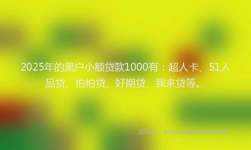 2025年的黑户小额贷款1000有：超人卡、51人品贷、拍拍贷、好期贷、我来贷等。
