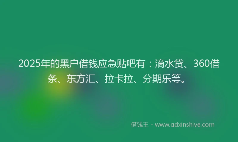 2025年的黑户借钱应急贴吧有：滴水贷、360借条、东方汇、拉卡拉、分期乐等。