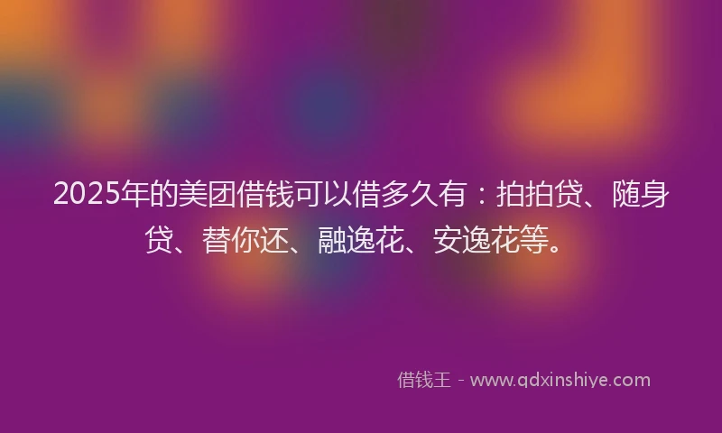2025年的美团借钱可以借多久有：拍拍贷、随身贷、替你还、融逸花、安逸花等。
