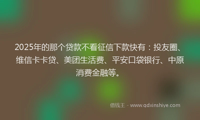 2025年的那个贷款不看征信下款快有：投友圈、维信卡卡贷、美团生活费、平安口袋银行、中原消费金融等。