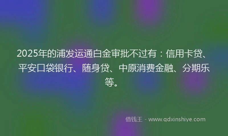 2025年的浦发运通白金审批不过有：信用卡贷、平安口袋银行、随身贷、中原消费金融、分期乐等。