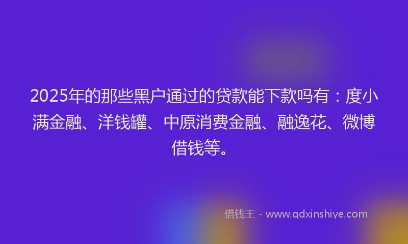 2025年的那些黑户通过的贷款能下款吗有：度小满金融、洋钱罐、中原消费金融、融逸花、微博借钱等。