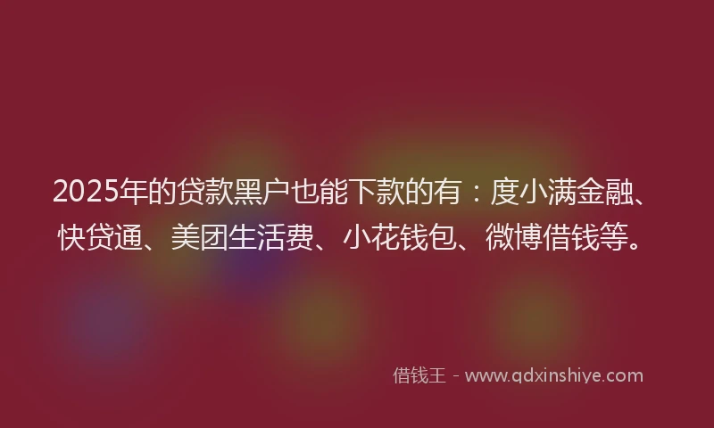 2025年的贷款黑户也能下款的有：度小满金融、快贷通、美团生活费、小花钱包、微博借钱等。