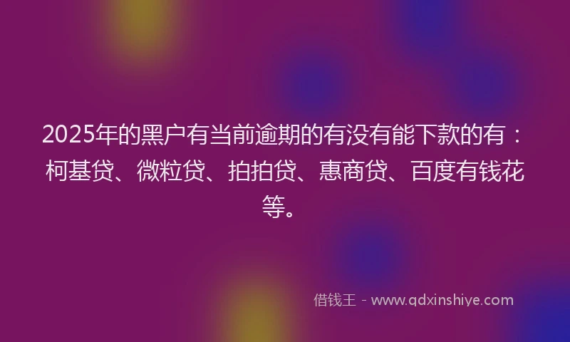 2025年的黑户有当前逾期的有没有能下款的有：柯基贷、微粒贷、拍拍贷、惠商贷、百度有钱花等。