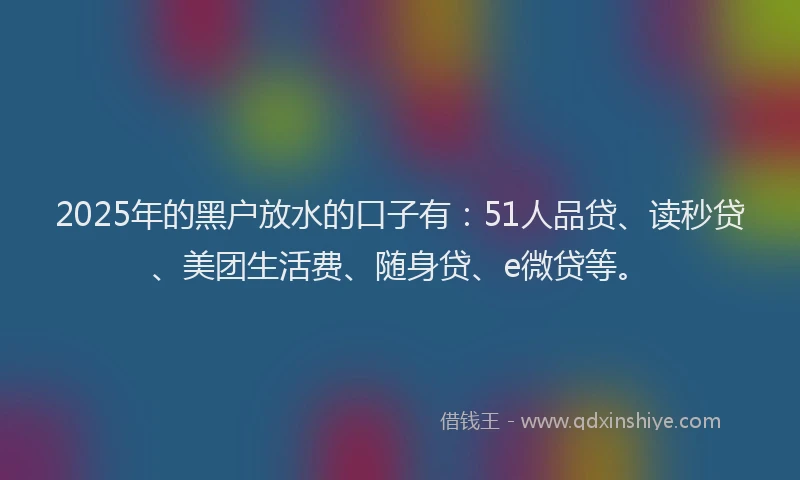 2025年的黑户放水的口子有：51人品贷、读秒贷、美团生活费、随身贷、e微贷等。
