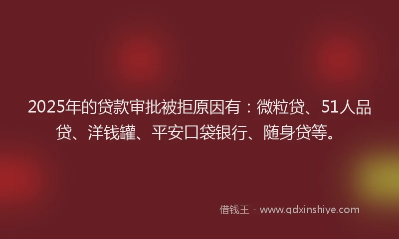 2025年的贷款审批被拒原因有：微粒贷、51人品贷、洋钱罐、平安口袋银行、随身贷等。