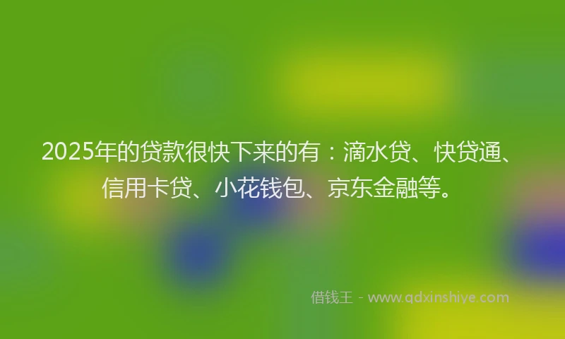 2025年的贷款很快下来的有：滴水贷、快贷通、信用卡贷、小花钱包、京东金融等。