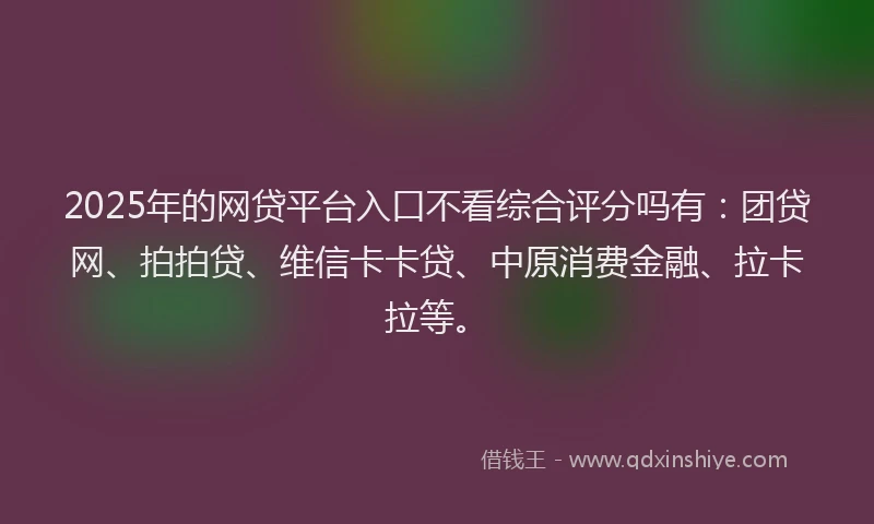 2025年的网贷平台入口不看综合评分吗有：团贷网、拍拍贷、维信卡卡贷、中原消费金融、拉卡拉等。